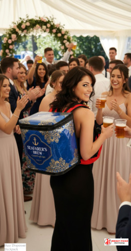 Beer backpack used for brand activation at Belfast open-air music event.