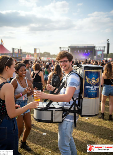 Mobile beer vendor backpack at Limerick waterfront cultural event.